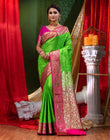HOUSE OF BEGUM Katan Silk Green With Embossed Design with Blouse Piece