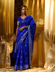 HOUSE OF BEGUM Womens Blue Banarasi Silver Buti Silk Saree with blouse piece