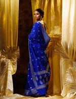 HOUSE OF BEGUM Womens Blue Banarasi Silver Buti Silk Saree with blouse piece-2