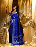 HOUSE OF BEGUM Womens Blue Banarasi Silver Buti Silk Saree with blouse piece-4