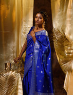 HOUSE OF BEGUM Womens Blue Banarasi Silver Buti Silk Saree with blouse piece-5
