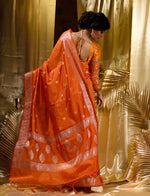 HOUSE OF BEGUM Womens Orange Banarasi Silver Buti Silk Saree with blouse piece-2