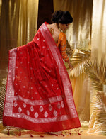 HOUSE OF BEGUM Womens Red Banarasi Silver Buti Silk Saree with blouse piece-2