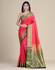 HOUSE OF BEGUM Satin Silk Pink Saree With All Over Floral Jacquard Weave and Stone Work Embellished with Blouse Piece