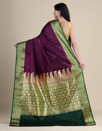 HOUSE OF BEGUM Satin Silk Wine Saree With All Over Floral Jacquard Weave and Stone Work Embellished with Blouse Piece-2