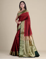 HOUSE OF BEGUM Satin Silk Maroon Saree With All Over Floral Jacquard Weave and Stone Work Embellished with Blouse Piece-3