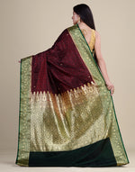 HOUSE OF BEGUM Satin Silk Wine Saree With All Over Floral Jacquard Weave and Stone Work Embellished with Blouse Piece-2