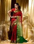 HOUSE OF BEGUM Womens Red Banarasi Satin Silk Saree With Stone Work with blouse piece