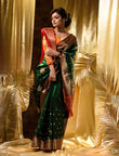 HOUSE OF BEGUM Womens Green Banarasi Satin Silk Saree With Stone Work with blouse piece