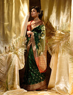 HOUSE OF BEGUM Womens Green Banarasi Satin Silk Saree With Stone Work with blouse piece-3