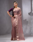 HOUSE OF BEGUM Women's Dusty Pink Linen Woven Saree with Unstitched Printed Blouse