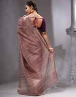 HOUSE OF BEGUM Women's Dusty Pink Linen Woven Saree with Unstitched Printed Blouse-2