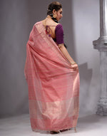 HOUSE OF BEGUM Women's Peach Linen Woven Saree with Unstitched Printed Blouse-2