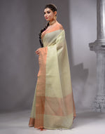 HOUSE OF BEGUM Women's Light Yellow Linen Woven Saree with Unstitched Printed Blouse-3