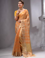 HOUSE OF BEGUM Women's Peach Linen Woven Saree with Unstitched Printed Blouse-3