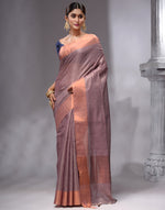 HOUSE OF BEGUM Women's Lavender Pink Linen Woven Saree with Unstitched Printed Blouse