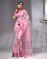 HOUSE OF BEGUM Women's Pink Linen Woven Saree with Unstitched Printed Blouse-4