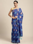 HOUSE OF BEGUM Womens Blue Motif Weave Lightweight Chanderi Banarasi Silk Saree With Blouse Piece