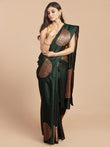 HOUSE OF BEGUM Womens Dark green Katan Silk Saree With Blouse Piece