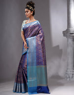 HOUSE OF BEGUM Women's Royal Blue Linen Woven Zari Work Saree with Unstitched Printed Blouse-3