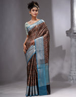HOUSE OF BEGUM Women's Brown  Linen Woven Zari Work Saree with Unstitched Printed Blouse-4