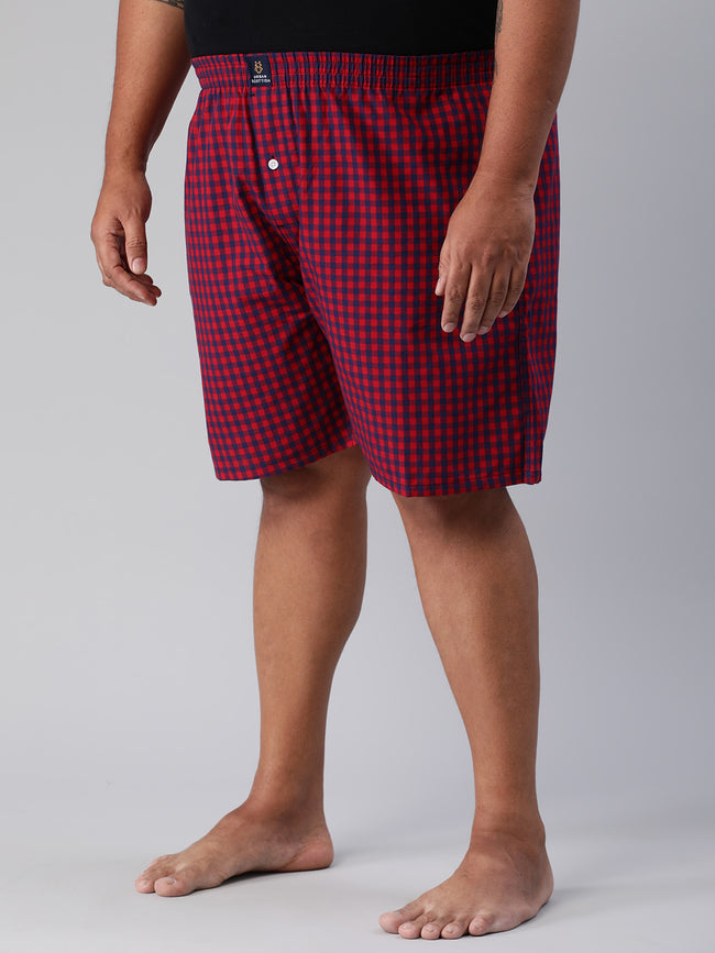 Urban Scottish Mens Red Pure Cotton Checked Plus Size 3Xl Regular Boxers