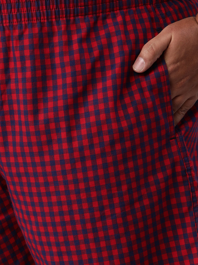 Urban Scottish Mens Red Pure Cotton Checked Plus Size 3Xl Regular Boxers