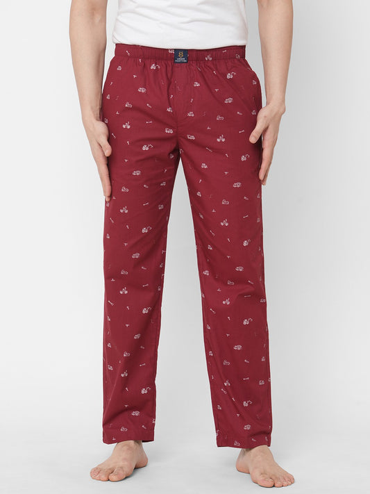 Urban Scottish Men Printed Casual Maroon Pyjama