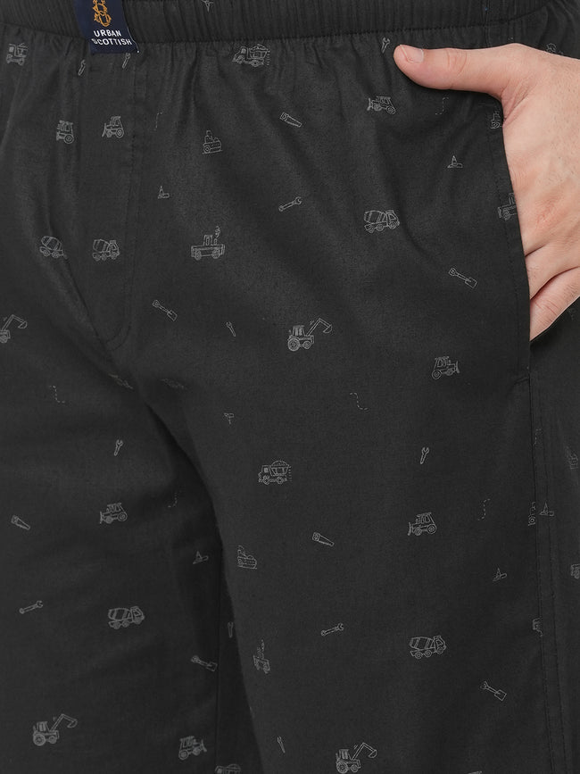 Urban Scottish Men Printed Casual Black Pyjama