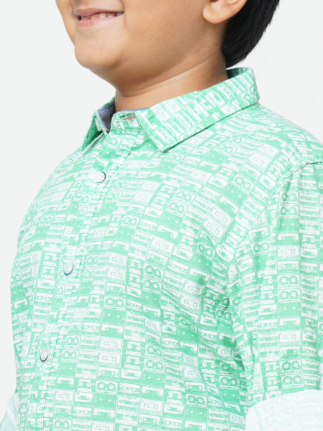 Urban Scottish Boys Printed Casual Green Shirt