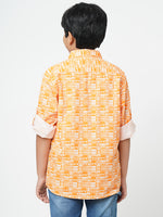 Urban Scottish Boys Printed Casual White, Orange Shirt-2