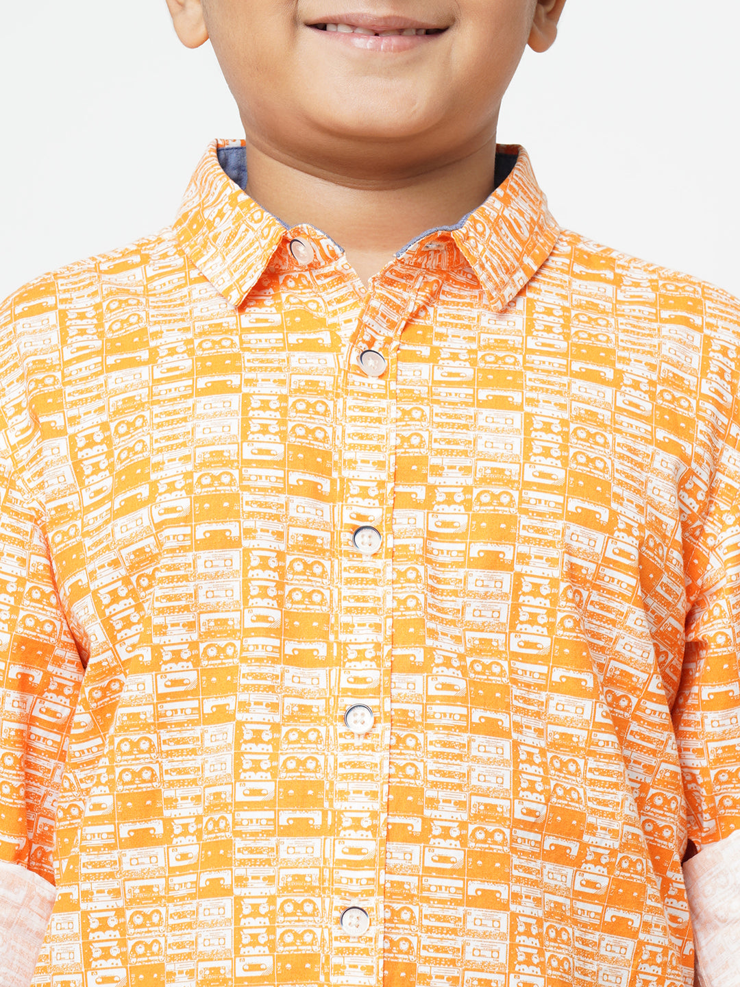 Urban Scottish Boys Printed Casual White, Orange Shirt