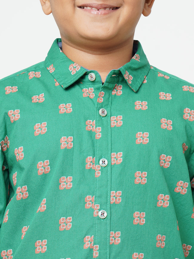 Urban Scottish Boys Printed Casual Green Shirt