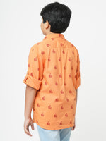 Urban Scottish Boys Animal Print Casual Orange Shirt-2