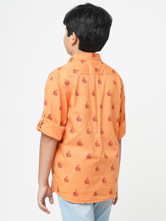 Urban Scottish Boys Animal Print Casual Orange Shirt