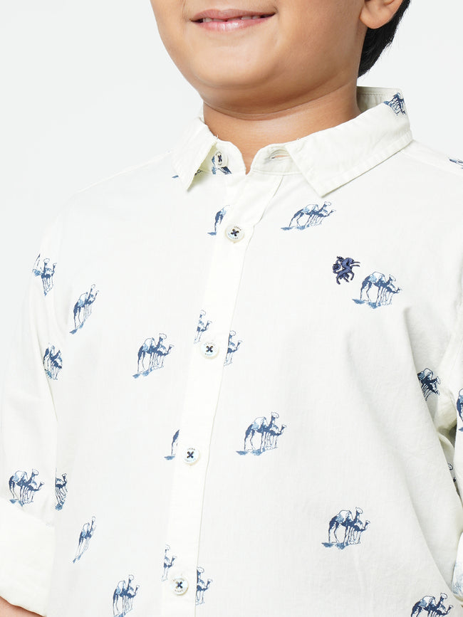 Urban Scottish Boys Printed Casual White, Blue Shirt