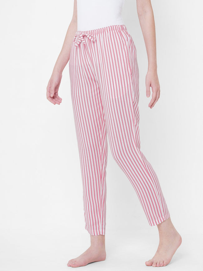Urban Scottish Women Striped Casual Pink Pyjama