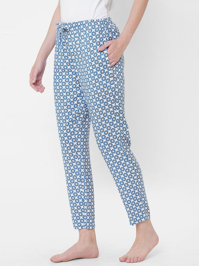 Urban Scottish Women Floral Print Casual Blue Pyjama