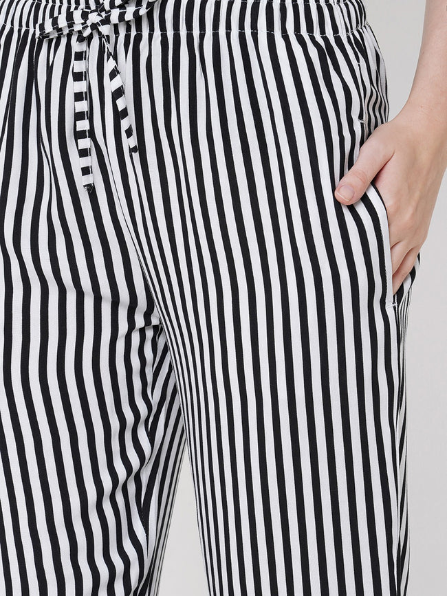 Urban Scottish Women Striped Casual Black Pyjama