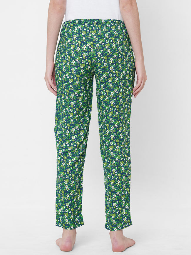 Urban Scottish Women Floral Print Casual Green Pyjama
