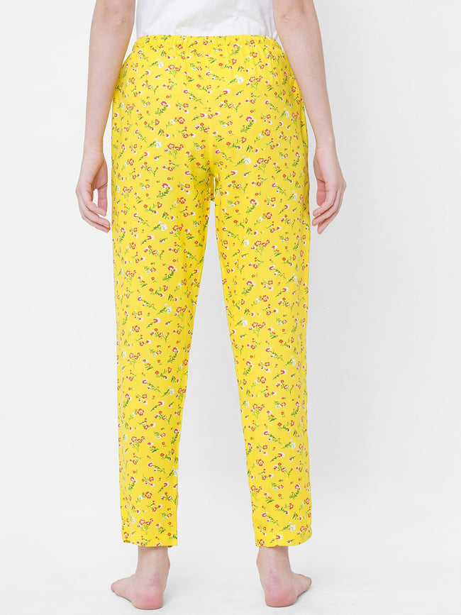 Urban Scottish Women Floral Print Casual Yellow Pyjama