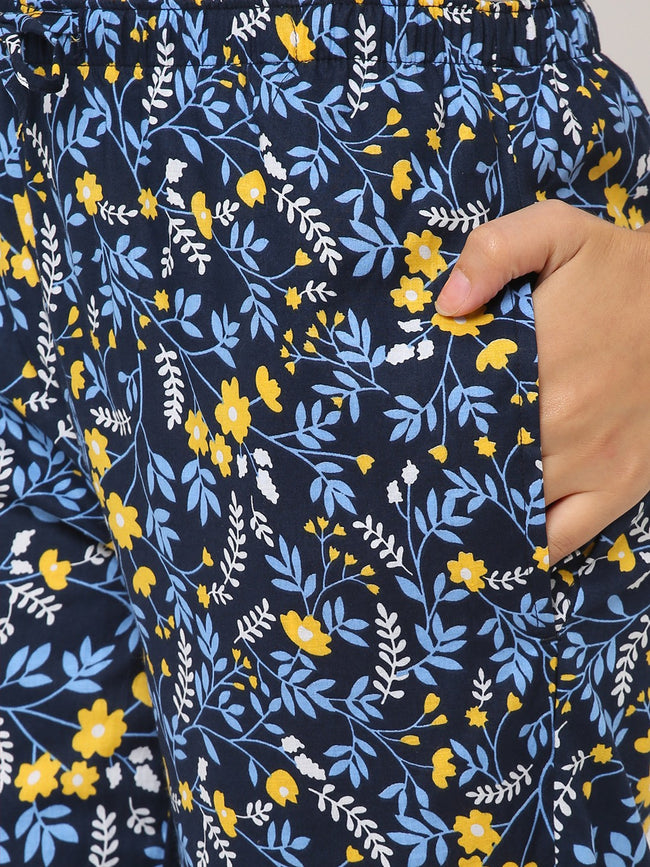 Urban Scottish Women Printed Lounge Wear Blue Pyjama