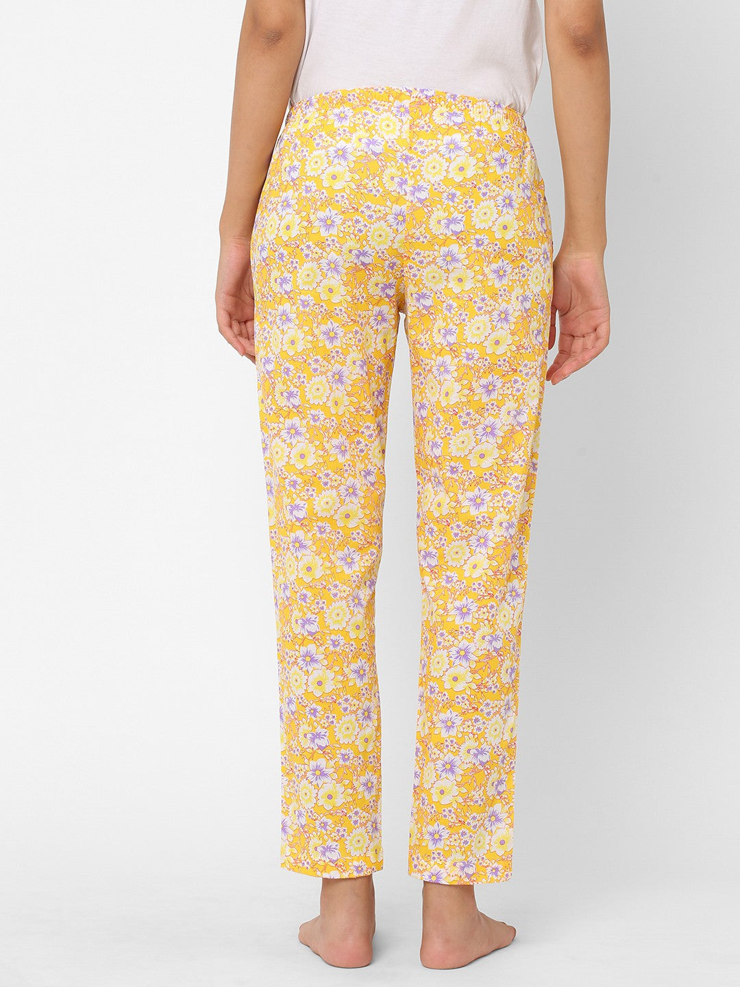 Urban Scottish Women Floral Print Lounge Wear Yellow Pyjama
