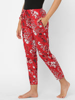 Urban Scottish Women Floral Print Lounge Wear Red Pyjama-4